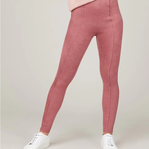 Spanx Faux Suede Leggings Rich Rise Pink High Wasited Rise Shaping - Picture 1 of 8